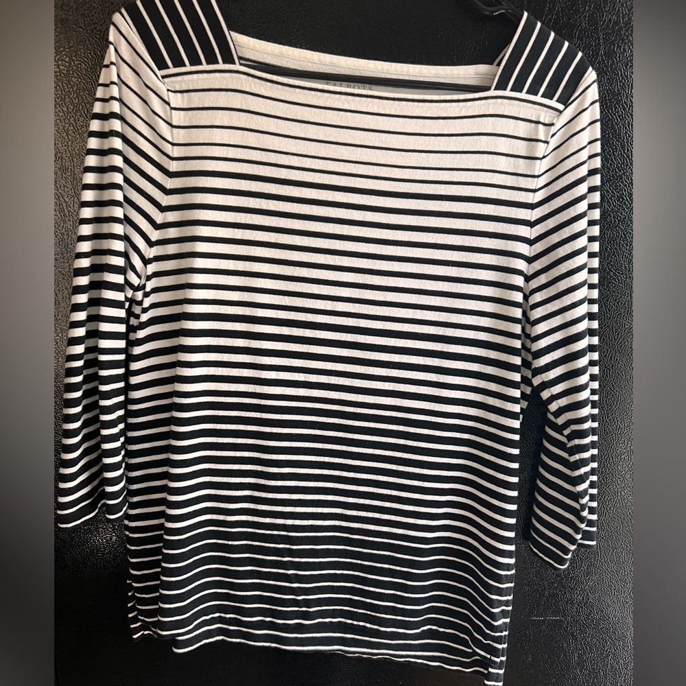 Talbots Black/White Striped Cotton Knit Top Size M